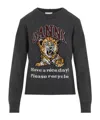 Ganni Jersey With Logo Embroidery And Tiger In Black