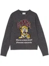 Ganni Jersey With Logo Embroidery And Tiger In Grey