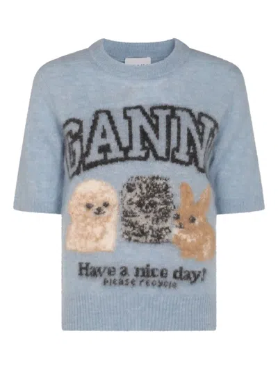GANNI INTARSIA-KNIT TOP