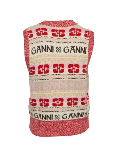 Pre-owned Ganni Intarsia V-neck Knit Vest In Neutral