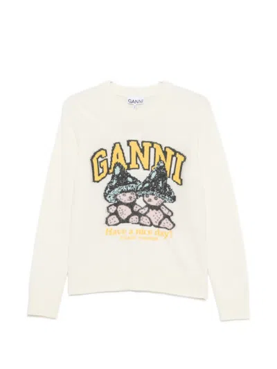 Ganni Intarsia-knit Sweater In ニュートラル