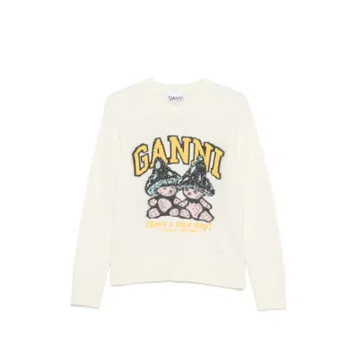 Ganni Intarsia-knit Sweater In Neutrals