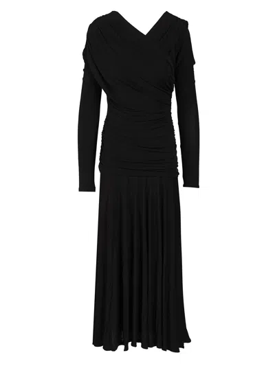 Ganni Interlock Jersey Crossover Ruched Long Dress Dresses Black