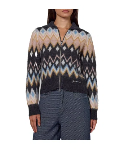 Ganni Ip-up Knit Jacket In Multi