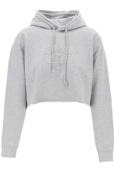 Ganni Isoli Cropped Oversized Cotton Hoodie In Grey