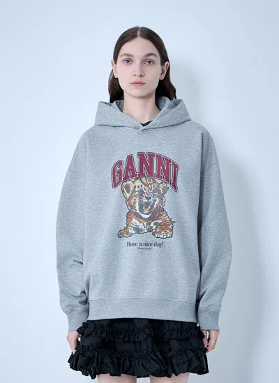 Ganni Women Isoli Beaded Baby Tiger Print Sweatshirt In Gray