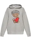 Ganni Bear Print Hooded Sweatshirt In Gray