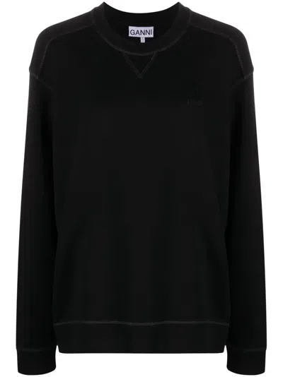 Ganni Organic Cotton Crewneck Sweatshirt In Black