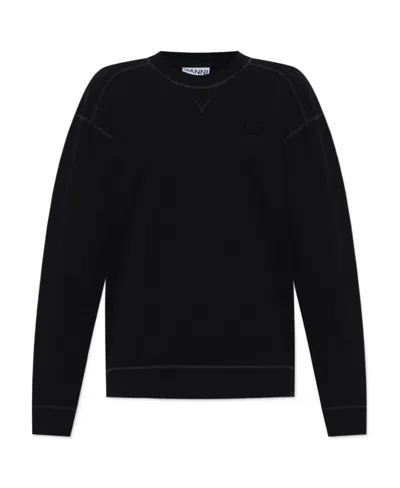 GANNI GANNI LOGO EMBROIDERED CREWNECK SWEATSHIRT