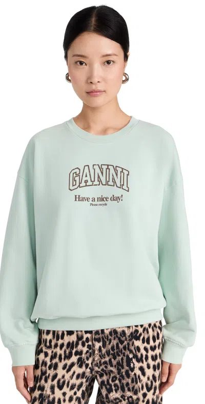 Ganni Printed French Cotton-terry Sweatshirt In Green