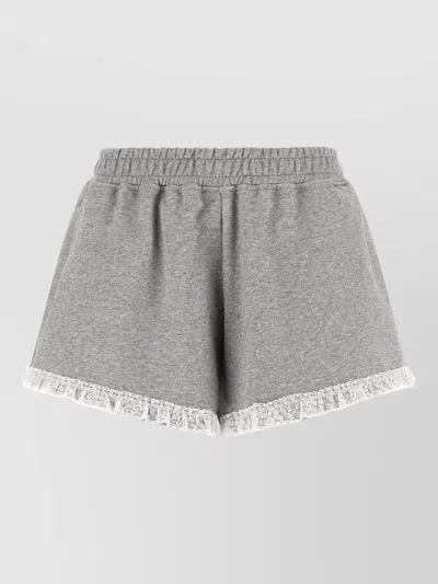 Ganni Isoli Lounge Shorts Elastic Waistband Lace In Gray