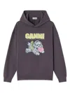 Ganni Isoli Oversized Hoodie With Graphic Puppy Print In Black