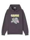 Ganni Isoli Oversized Hoodie With Graphic Puppy Print In Gray