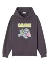 Ganni Isoli Oversized Hoodie With Graphic Puppy Print In Purple