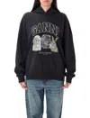 Ganni Hoodie With Print In Blue