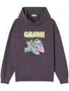 Ganni Isoli Oversized Hoodie With Graphic Puppy Print In Gray