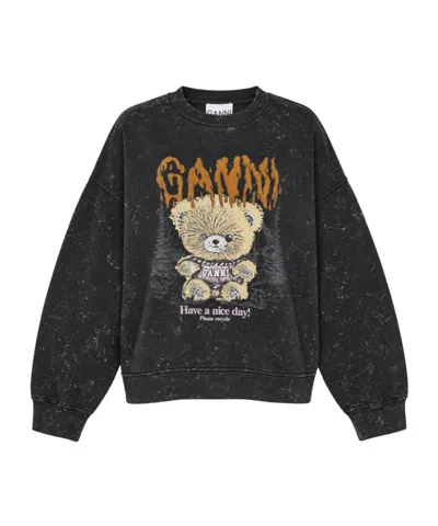 Ganni Isoli Oversized Teddy Sweatshirt In Black