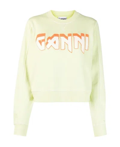Ganni Woman Sweatshirt Acid Green Size L Organic Cotton In Nude