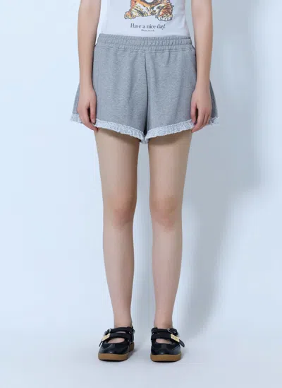 Ganni Isoli Shorts With Ruffles In Gray