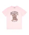 Ganni Crew Neck Graphic Print Relaxed Fit Tops In Pink
