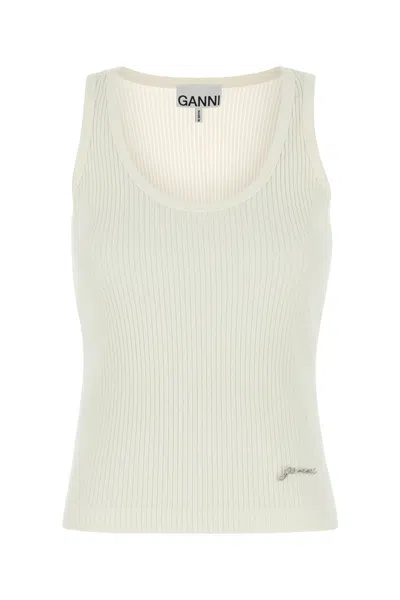 Ganni Ivory Cotton Tank Top In White