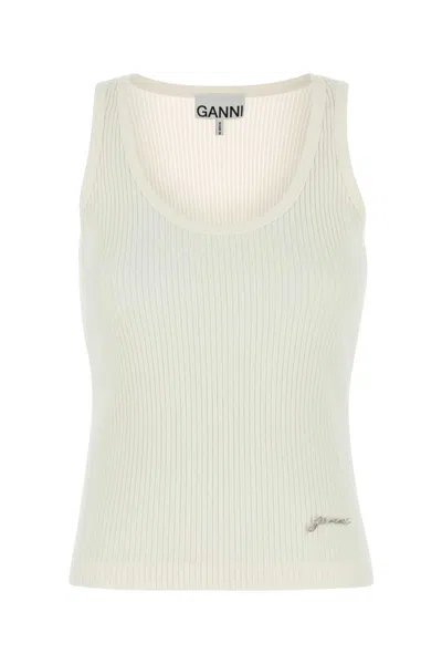 GANNI IVORY COTTON TANK TOP