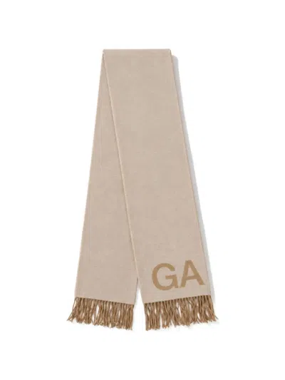 Ganni Ivory Fringed Scarf In Gold