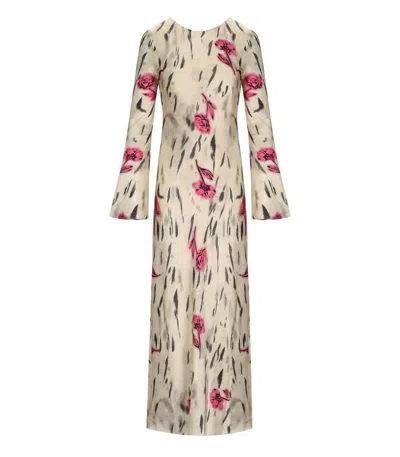 Ganni Ivory Long Satin Dress In White