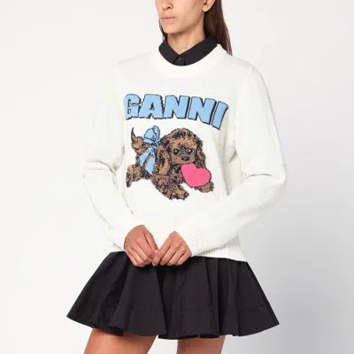 GANNI GANNI IVORY PUPPY WOOL-BLEND SWEATER WOMEN