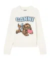 Ganni Crafted Wool Blend Puppy Love Crewneck Sweater In Neutral