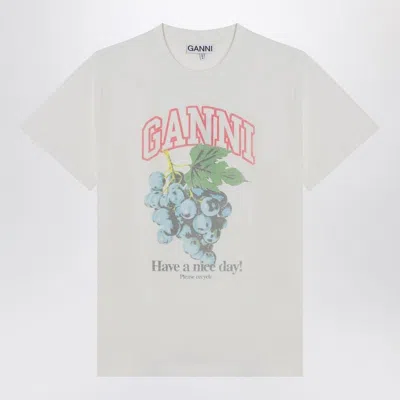 GANNI GANNI  IVORY T-SHIRT WITH GRAPE PRINT