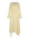 Ganni Viscose Dress With Asymmetric Hem And Floral Pattern In Yellow