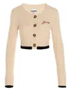 Ganni Cardigan In Wool And Cashmere Blend In Neutral