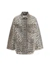 Ganni Leopard Print Canvas Overshirt In Brown