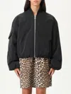 Ganni Light Twill Oversized Short Bomber Jacke In Black