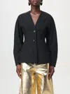 Ganni Black Fitted Drapey Melange Blazer In Schwarz