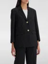Ganni Pinstiped 2 Botton Blazer With Flap Pockets In Schwarz