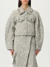 Ganni Tweed Cropped Blazer In Gray