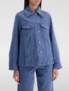 Ganni Stripe Overdyed Denim Jacket In Blau