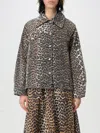 Ganni Leopard Pattern Satin Long Sleeve Shirt In Brown