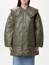 Ganni Lightweight Down Jacket With Oversized Collar In Kaki