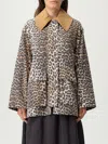 Ganni Long Sleeve Animal Print Jacket With Wide Collar