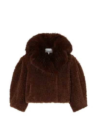 Ganni Jacket In Alternative Shearling In Brown