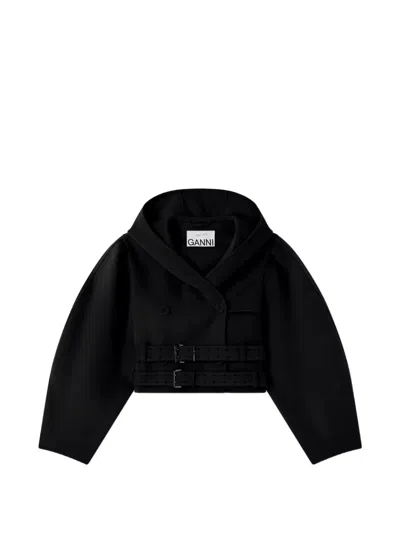 Ganni Jacket In Double-faced Wool In Black