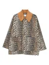 Ganni Leopard Printed Canvas Midi Puffer Jackets Brown In Multi