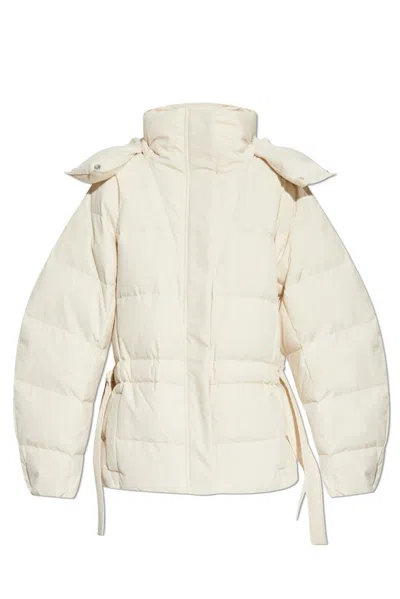 Ganni Tech Seersucker Oversized Puffer Jacket In Beige