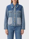 Ganni Patchwork Denim Short Jacket Mid Blue Vintage In Multi