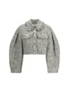 Ganni Tweed Cropped Blazer In Gray