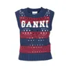 Ganni Multicolor Blue Striped Vest In Blue