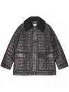 Ganni Shiny Black Quilted Midi Jacket With Pointed Collar In Black
